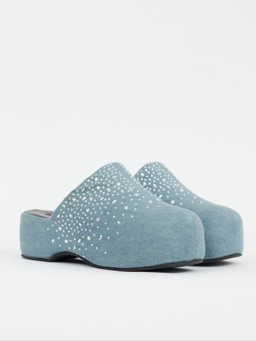 Simon Miller Light Blue Denim Embellished Bubble Platform Mule S1ze EU 39